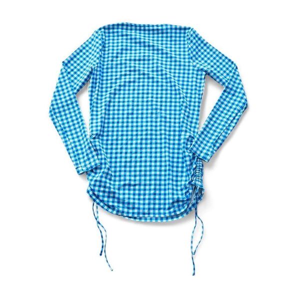 Draper James x Lands End Gingham Swim Tunic Rash Guard Shirt White Blue Women M - Picture 2 of 7